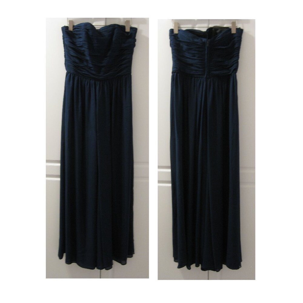 AJ Bari - Navy Strapless Wide-leg Jumpsuit